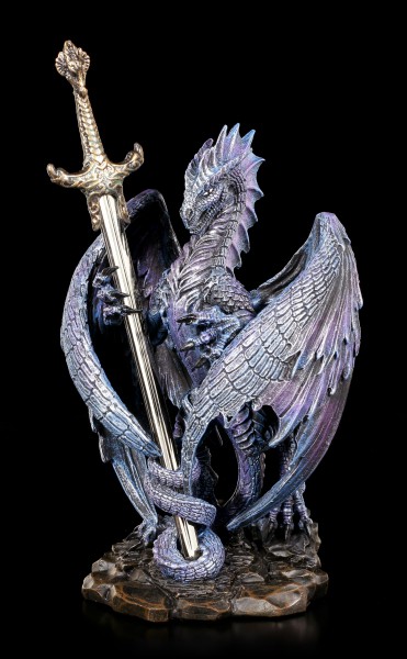 Drache mit Metall-Schwert als Brieföffner  21 cm hoch Fantasy Figur gothic WGT 
