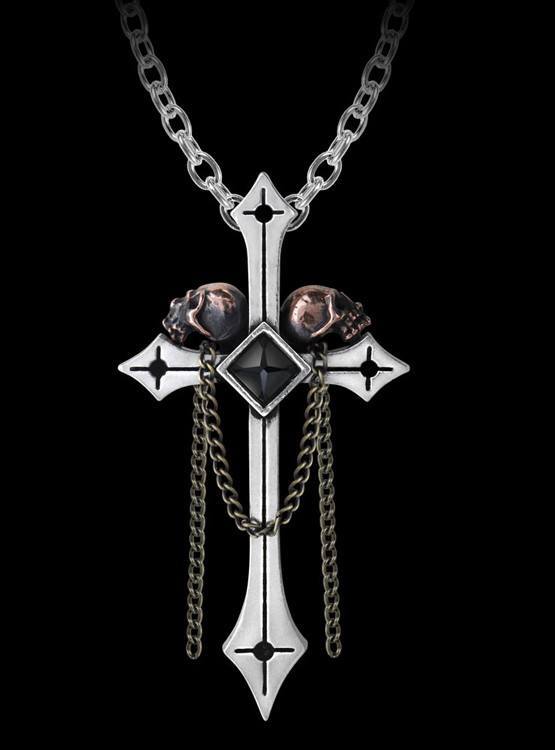 Golgotha - Alchemy Cross Necklace with Skulls