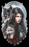 Blechschild - Düstere Kriegerin mit Wölfen