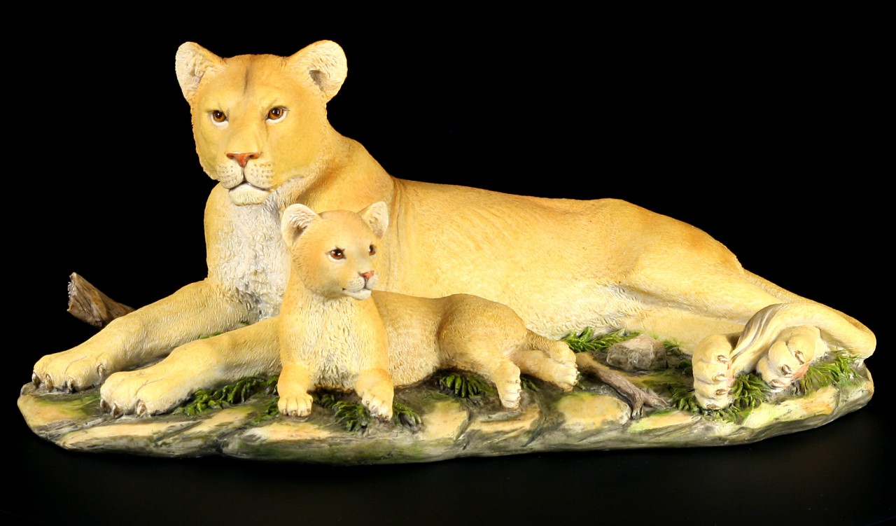 Löwen Figur - Mutter mit Jungem liegend