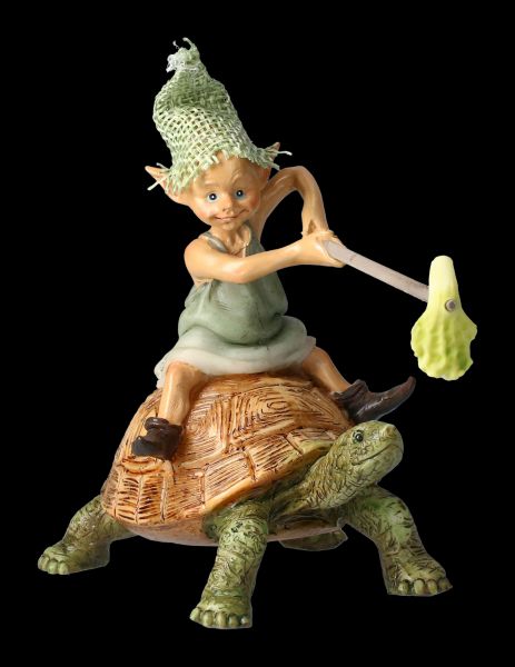 Pixie Goblin Figurine rides on Turtle