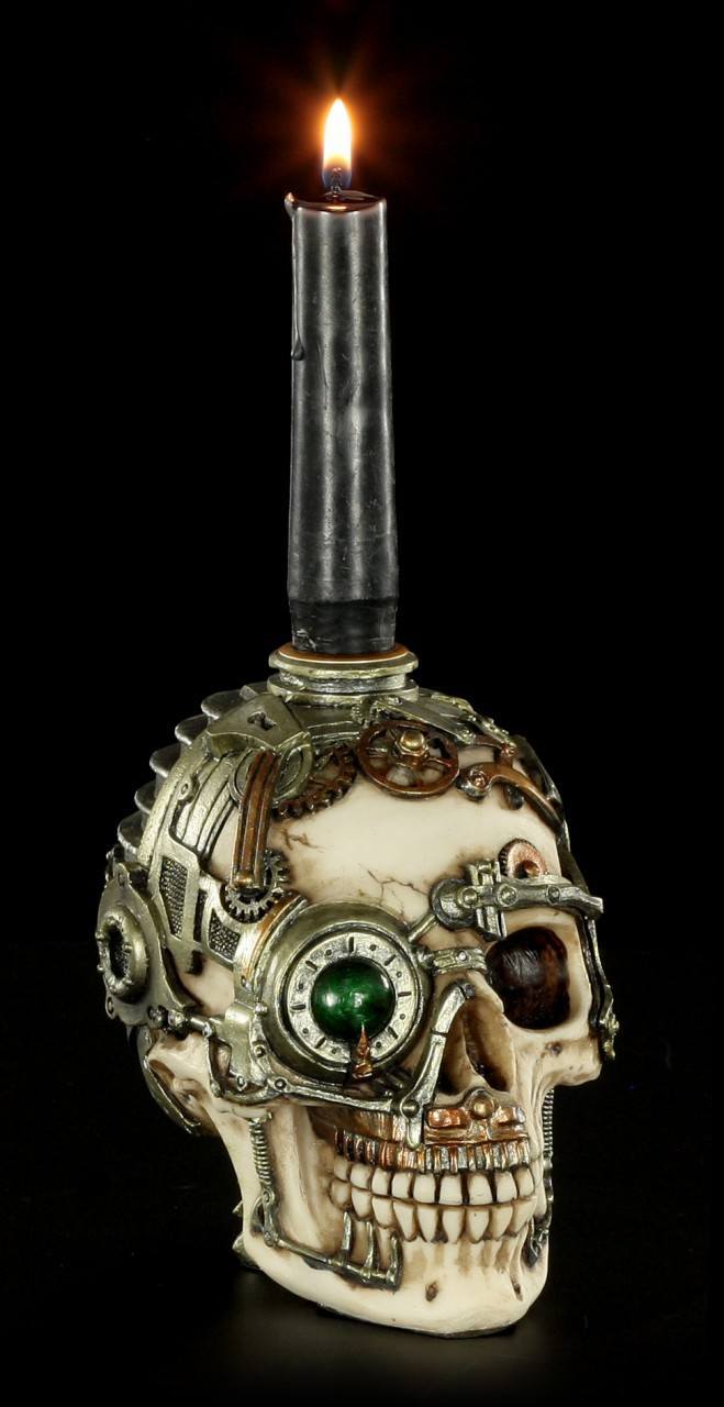 Steampunk Totenkopf Kerzenhalter mit Geheimversteck