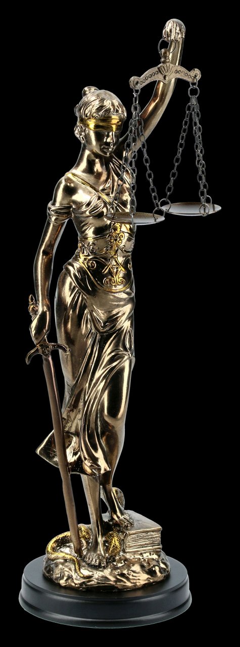 Justitia Figur auf Sockel - goldfarben groß