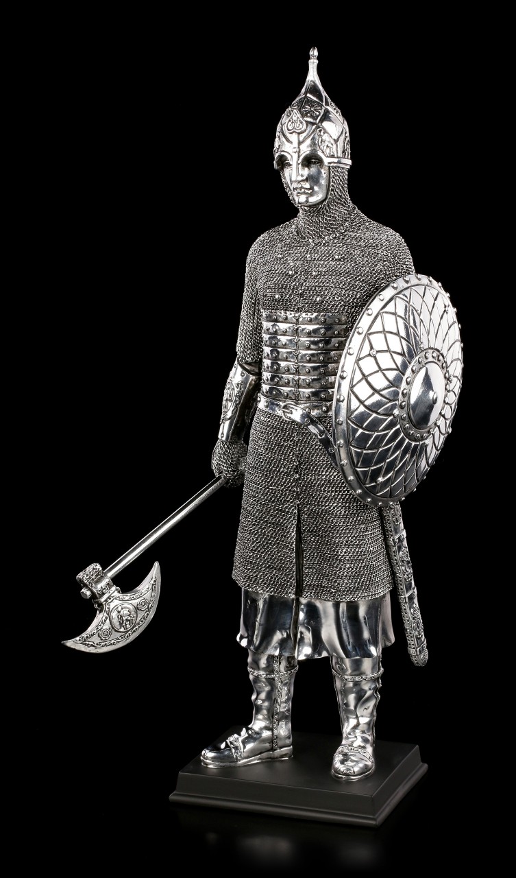 Knight Figurine with Axe and Shield - silver colored