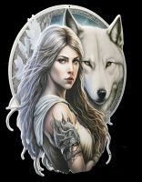 Blechschild - Mystische Kriegerin mit Wolf