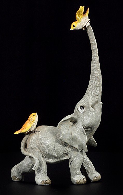 Elefanten Figur - Rüsselfant mit zwei Vögeln
