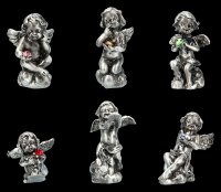 Small Pewter Angels with Gemstones - Set of 6