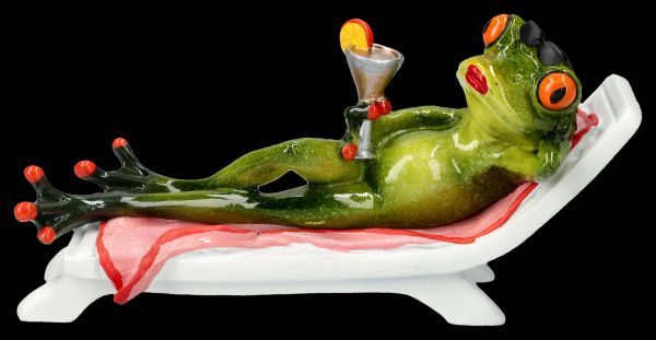 Lustige Frosch Figur - Cocktail im Liegestuhl