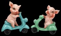 Dekofigur Schwein - Schweinchen mit Roller 2er Set
