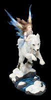 Schmetterlings-Elfe reitet auf weißem Wolf Veronese Fantasy Fee Free Spirit 