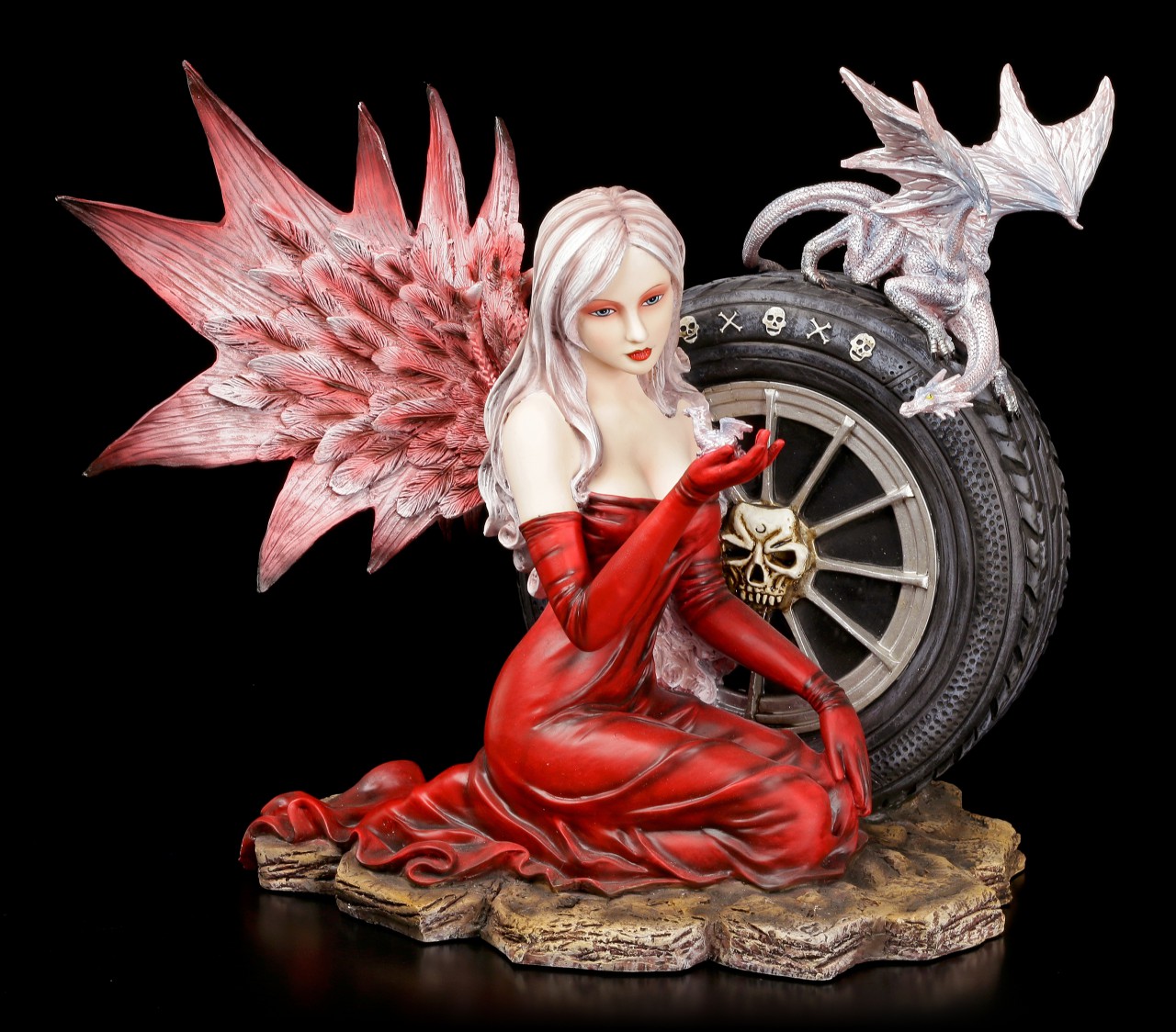 Dark Angel Figur - Carina mit zwei Drachen und Reifen