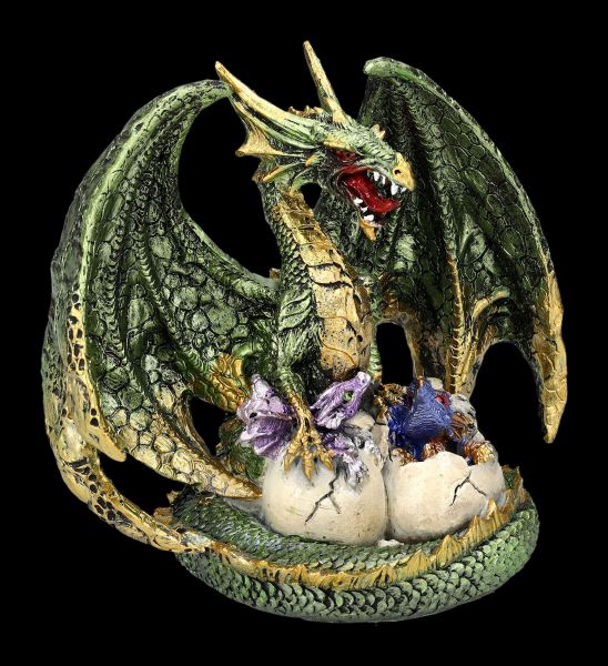 Green Dragon Figurine with Hatchlings