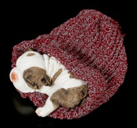 Dog Figurine asleep wrapped in red Cap