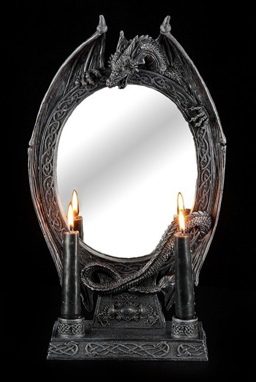 Spiegel - Drache mit zweifach Kerzenhalter