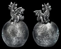 Drachen Figuren auf Ei 2er Set - Silberfarben