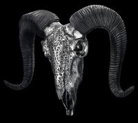 Wall Plaque - Ram Skull with Ornaments large silver