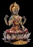 Lakshmi Figur auf Lotusblüte bronzefarben