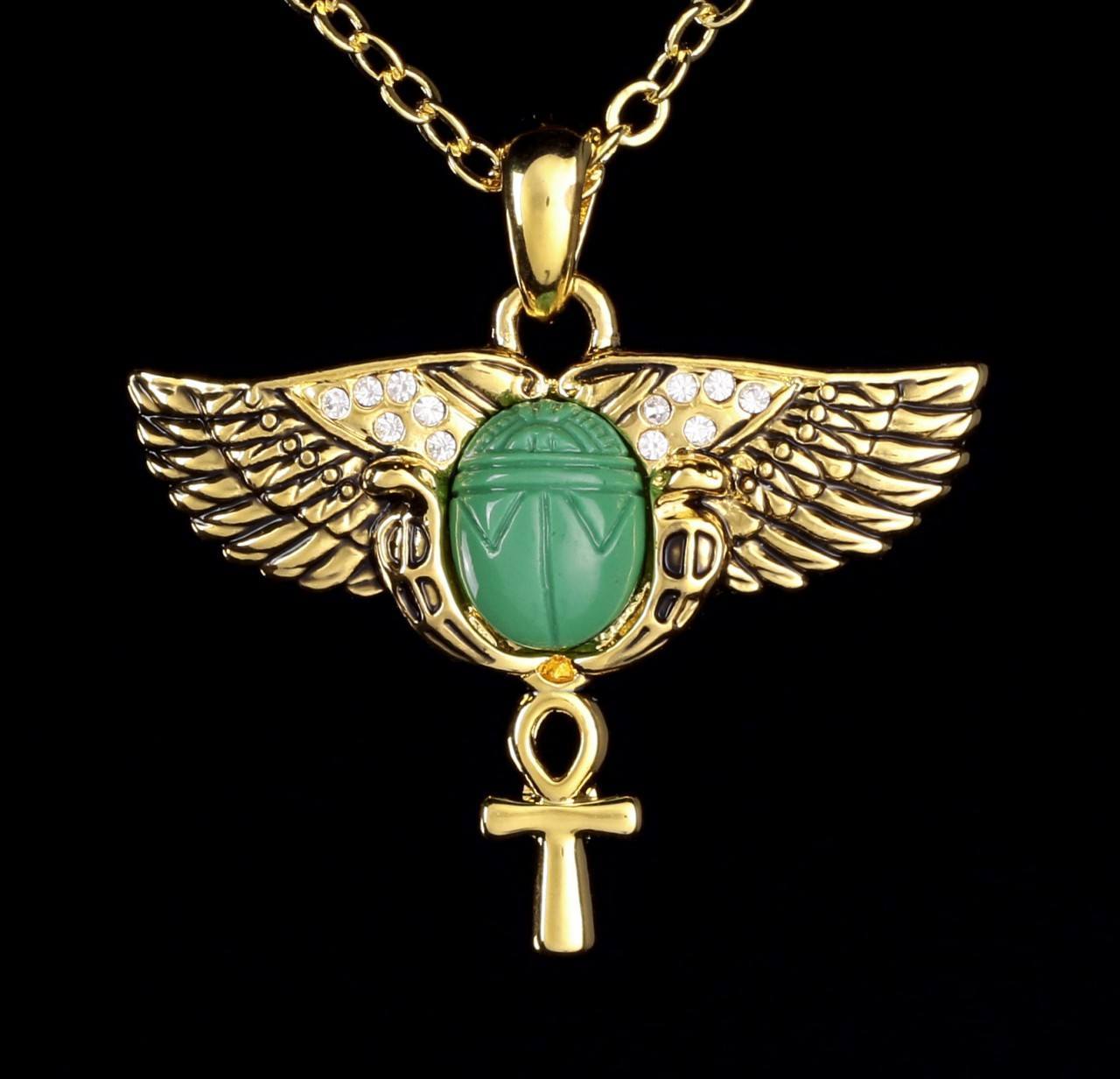 Egyptian Necklace - Winged Scarabaeus with Ankh