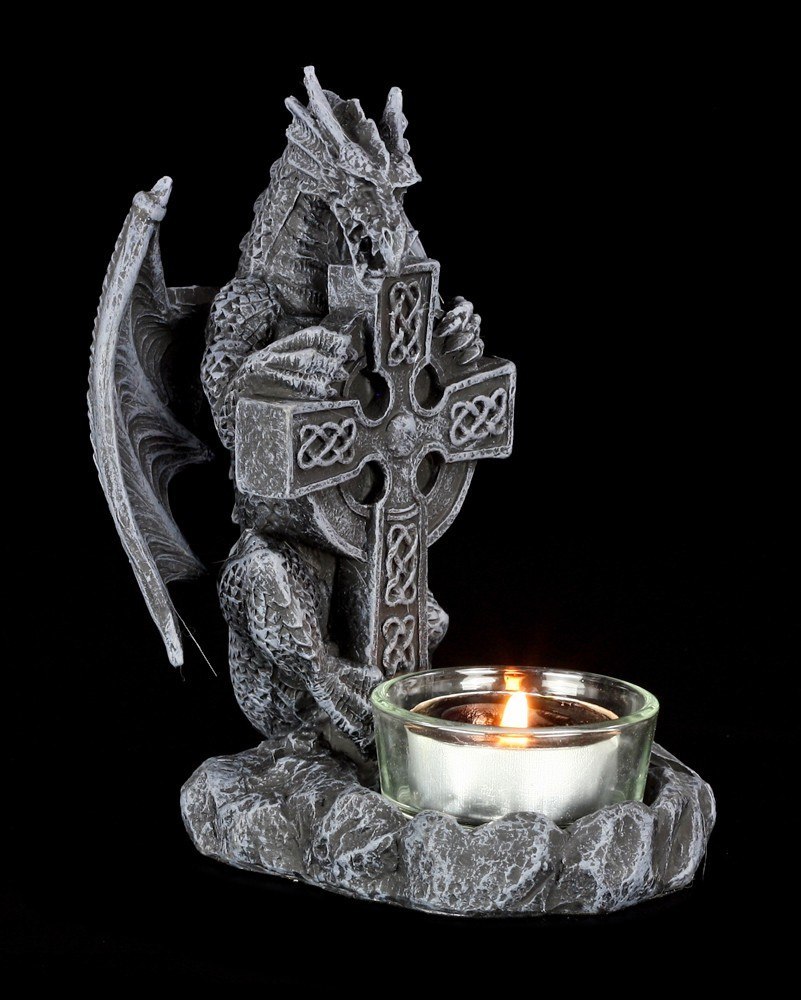 Teelichthalter - Drache auf keltischem Kreuz