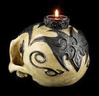 Teelichthalter - Totenkopf mit Tribals