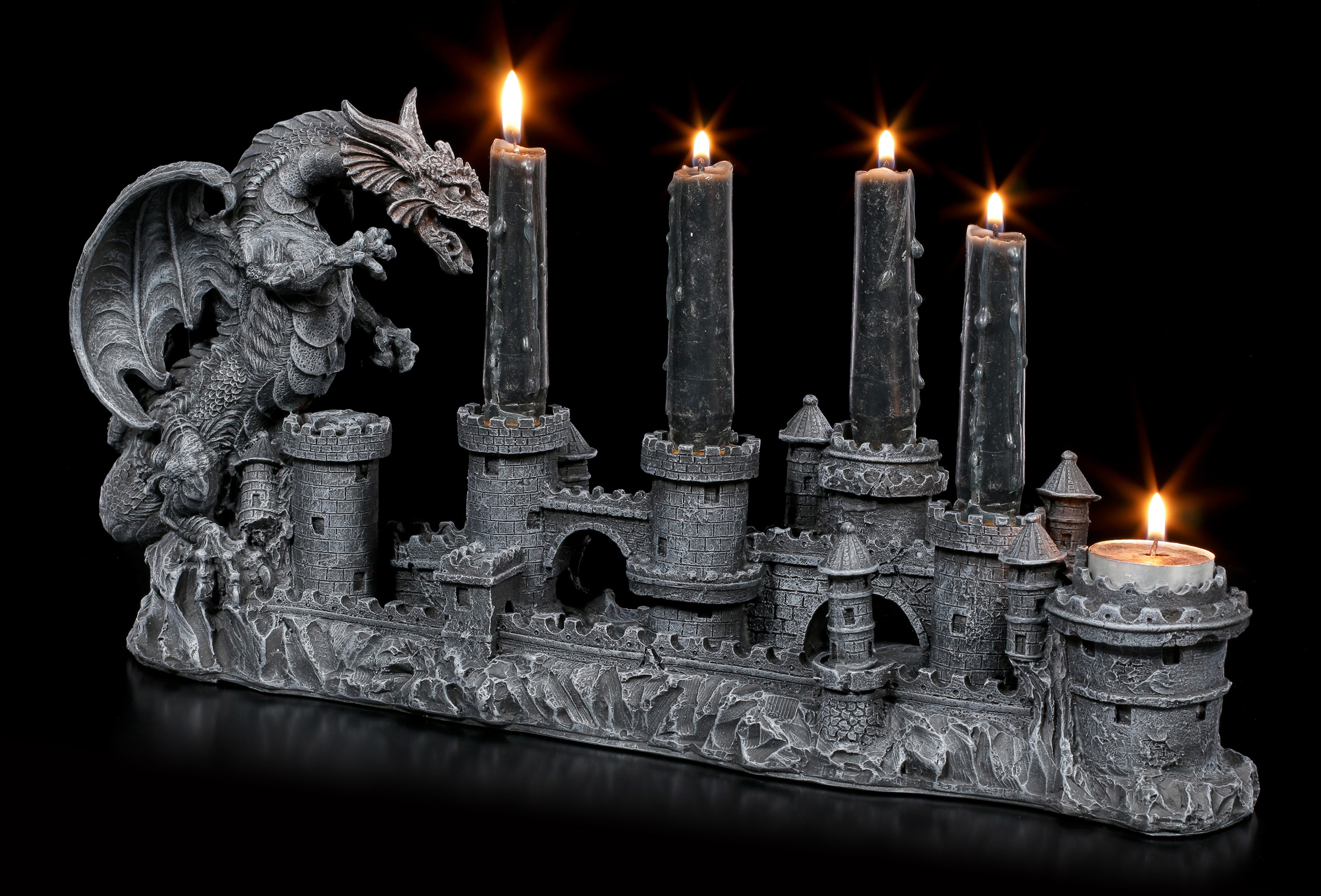 5fach Kerzenleuchter Drachen Dragon Mystik Gothic Keltisch Germanisch Fantasy 