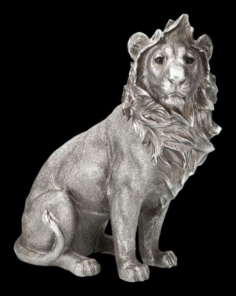 Lion Figurine Sitting - Antique Silver