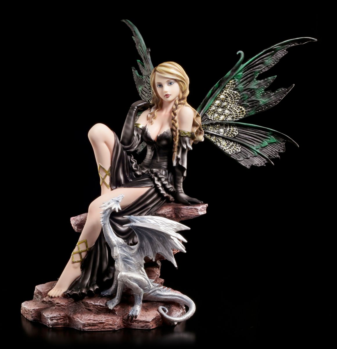 Elfe mit Drache Dragon Drachenfee Fantasy Figur Fairy Mystik Gothic Fee.