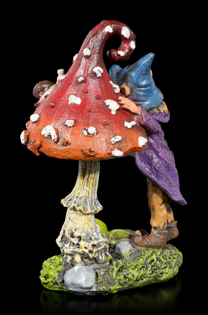 Pixie Elfe mit Pilz und Schnecke Fantasy Kobold Deko Zwerg Figur Gartenfigur